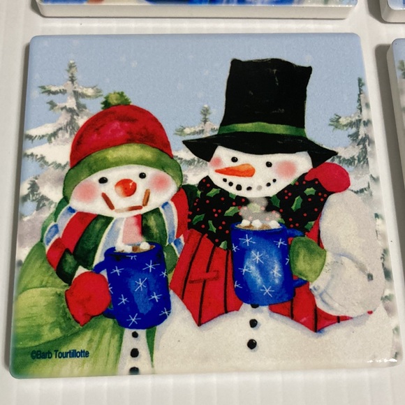 Joyful Snow Friends Christmas Holiday Drink Coasters Cork Bottoms 3.5" x 3.5" - Picture 5 of 12
